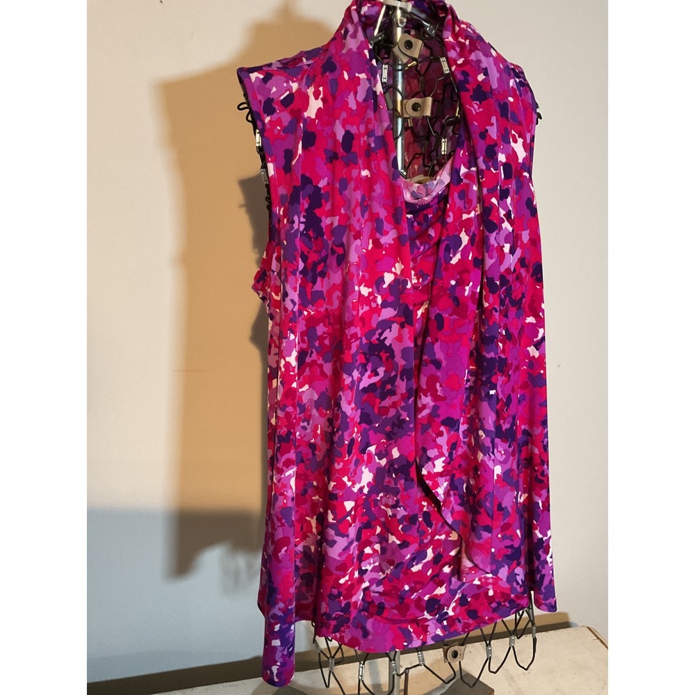 New Directions Pink Purple Camo Cowl Neck Sleeveless Top Scarf Layer XL‎
